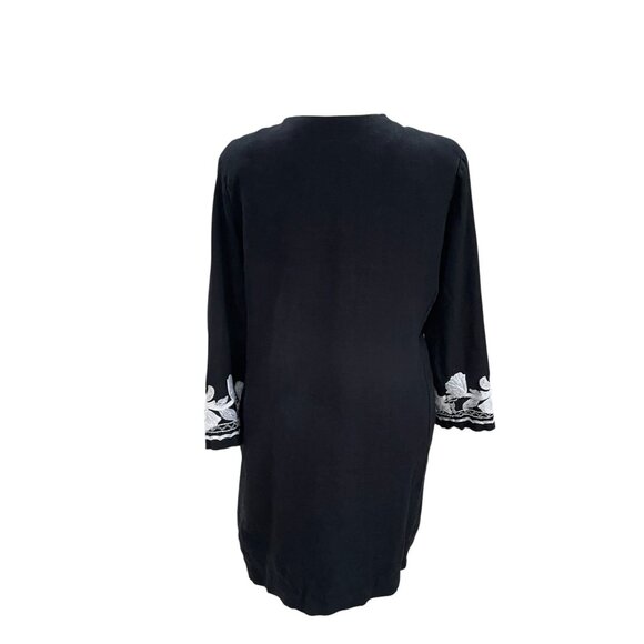 Chicos 2 Black White Linen Embroidered Tunic Jacket Boho Resort Festival Travel - Picture 7 of 8